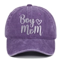 Purple washed cotton baseball cap featuring silver Boy Mom embroidery and curved brim - Adjustable / Purple