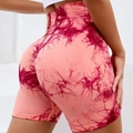 Short de yoga tie-dye rose et rouge à taille haute avec effet push-up fessier - Orange corail