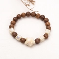 Bracciale in stile cinese con perline di legno marrone scuro e perline di ceramica a stella - 27 Serie di Perline in Legno C Pentagramma