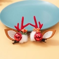 Christmas reindeer antler hair clips with red flocking and small jingle bells - 52# Red Antler Pom Pom Bell Pair Clips