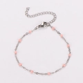 Minimalist 18k gold plated stainless steel chain bracelet with small pink beads - Steel-Pink