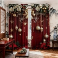 Detailansicht der festlichen roten Weihnachtsvorhänge mit Golddekor und Metallösen - 142*160cm (2er Set) / Tiefrot Festlich