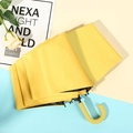 Yellow striped folding umbrella with curved hook handle and anti-UV black interior coating - 3-Fold Manual / J-Handle Stripes Yellow