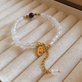 Bohemian multilayered beaded bracelet with white translucent beads and lucky charm - 42# Bracelet-White-Purple (Gold Plated)