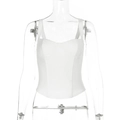 Close-up of a white corset-style camisole featuring fishbone seams and wide straps - S / White