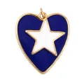 Golden heart pendant with deep blue enamel and white star detail for jewelry making - Blue Background White Star Heart Style (K055898-7)