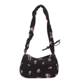 Sac hobo en nylon noir avec imprimé roses roses et détails nœuds élégants - Noir