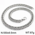 Collana a catena barbazzale in acciaio inossidabile argento con chiusura a moschettone - 9.5mm x 550mm (KN232977-ZZ)