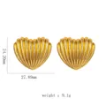 Detailed view of gold heart earrings with dimensions showing 24.20mm height and 27.89mm width - Shell Texture Heart Earrings