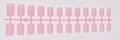 Detailed view of 24 pieces soft pink matte square press-on nails on a clear plastic runner - Matte Pink