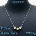 Edelstahlhalskette in Silber mit Gold-Herzanhängern, 45cm Kette und 5cm Verlängerung - Drei Perlen Kugel Stil (KN200477-Z)