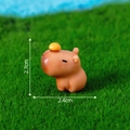 Miniature brown Capybara figurine with orange on head atop green lawn base 2.7cm - Basic Capybara