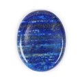 Polished oval Lapis Lazuli worry stone with golden pyrite flecks on white background - Lapis Lazuli
