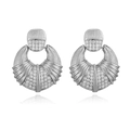 Macro shot of silver plated fan earrings with sunburst texture and pavé set zircons - Style C: White Gold