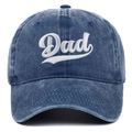 Washed dark blue cotton baseball cap with white 3D embroidered Dad letter on front - Navy Blue (Dad)