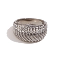 Doppelschichtiger Strass Diagonalstreifen Ring-Silber-US 6
