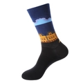 Streetwear cotton mid-tube sock featuring blue sky and yellow city silhouette pattern - 1205-Buildings