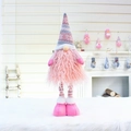 Pink telescopic Christmas gnome with snowflake knit hat and striped long legs - 32012 Pink Telescopic Standing Gnome