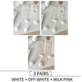 Lot de 3 paires de chaussettes en maille blanche et rose avec nœuds brodés - Taille unique / 3 Paires-Blanc+Blanc Cassé+Rose