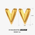 Polished 18K gold plated stainless steel V-shaped stud earrings in bright golden finish - 2.8x2cm / V Shape Style (精抛爱心耳环-金色4)