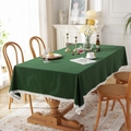 Solid dark green cotton tablecloth with white lace edges for minimalist dining table decor - 60x60cm / Washed Cotton Dark Green + White Flowers