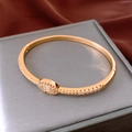 Macro view of 18K gold plated oval bangle featuring sparkling zircon clusters and hinged clasp - 18K Gold Plated Oval Hinge Style / Gold