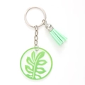 Llavero de acrílico con colgante de hoja verde y borla verde a juego en aro de metal - Patrón de Hoja de Árbol Verde (20473)