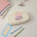 Close-up of cute beige canvas stationery bag with bunny and puppy patterns in INS style - Beige