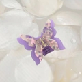 Detail view of double-layered acetate butterfly hair claw with purple marble texture pattern - Elegant Purple (Approx 7cm)