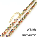 Gold Cuban link necklace with colorful enamel dots and lobster clasp detail - Cuban Chain Multi-color Dot Style (KN291687-Z)