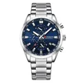 Reloj cronógrafo para hombre en acero plateado con esfera azul y calendario - Caja Plateada Esfera Azul