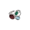 Anello aperto vintage in argento con tre pietre preziose in rosso, verde e blu - Taglia unica / Color Acciaio