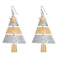 Handgefertigte Weihnachtsbaum-Ohrringe mit Goldstern und strukturierten Metallplatten - D1248 Weihnachtsbaum Ohrringe