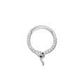 Silver snake-shaped hinged ring with clear crystals and black stone eyes for piercings - Snake / Silver