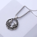 Hip-hop style wolf head pendant necklace in antique silver finish on white background - Round Double Wolf Pendant (AML-01A-289) / Antique Silver