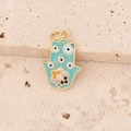 Gold Hamsa Hand pendant with turquoise enamel and colorful zircon evil eye accents - 5# Dark Blue