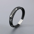 Bracciale multistrato da uomo in pelle nera intrecciata con chiusura magnetica argento - Colore Acciaio (KB180743-JR)