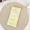 Quilted light yellow sunglasses pouch with heart pattern and white lace trim detail - Yellow