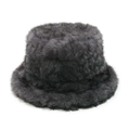 Detail of dark grey faux fur bucket hat with warm plush lining and silver glitter threads - M (56-58cm) / Gray