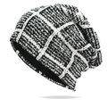 Black and white checkered knit beanie hat with slouchy texture for winter warmth - Black