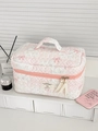 Trousse de maquillage matelassée à fleurs roses avec double fermeture éclair - Floral Rose [Trousse de Toilette]
