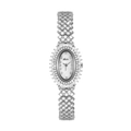 Silver oval watch for women with sparkling diamonds and white mother-of-pearl dial - Silver