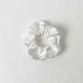 Detailed view of the smooth white satin fabric and pleated texture of the scrunchie - Without Card / White