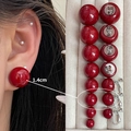 Chic 1.4cm oversized red glossy sphere stud earrings in various sizes for women - 4163-1.4cm Red Bead Ear Clip