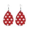 Sparkly red teardrop earrings with white polka dots for Christmas and festive fashion - Red Base White Polka Dots Glitter
