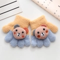 Thick knitted children's winter gloves in blue and yellow with cute 3D bear decoration - One Size (Suggested 0-3 Years Old) / Yellow Blue Bear