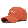 Vintage-Baseballkappe aus Cord in Branntorange mit gelber Stickerei NO 87 für Damen - Verstellbar / Ziegelrot