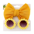 Detail of yellow daisy sunglasses and mesh bow headband set for kids and babies - Ginger Yellow