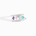 Anillo elegante de plata de ley S925 con circonitas cuadradas de colores y brillo - Talla US 8 / Oro Blanco
