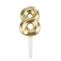 Number 8 golden matte birthday candle with elegant spiral texture on a white background - Number 8 / Gold